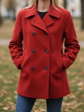 J.Crew Wool Cashmere Peacoat Small Paprika Orange Red Thinsulate Lined Coat